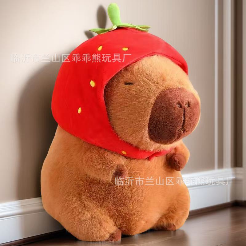 Gấu Bông Chuột Capybara Đội Mũ Dâu thumb