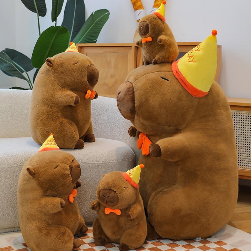 Gấu Bông Chuột Capybara Đội Mũ Happy thumb