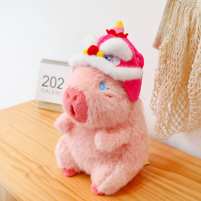 Gấu Bông Capybara Tóc Hồng Mũ Lân thumb