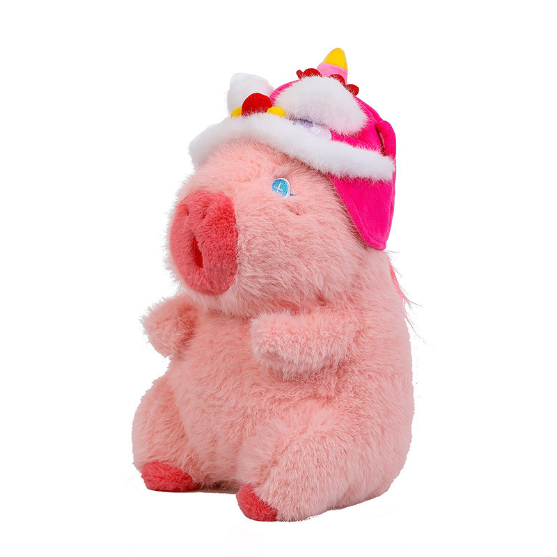 Gấu Bông Capybara Tóc Hồng Mũ Lân thumb