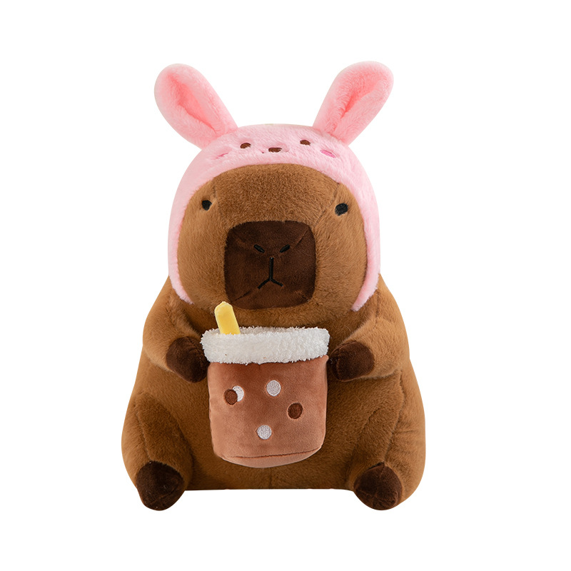 Gấu Bông Capybara Ôm Trà Sữa Cosplay Thỏ